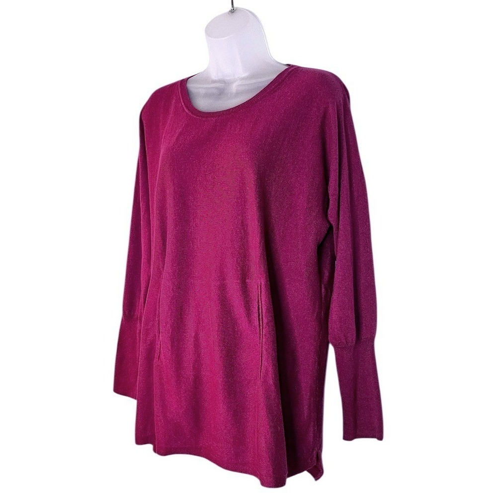 Garnet Hill Organic-Cotton Pocket Detail‎ Tunic Sweater Magenta Relaxed Fit Sz M - Picture 3 of 10